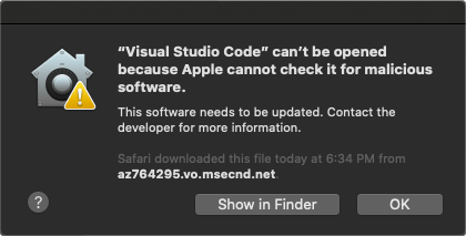 VsCode installation warning on MacOS